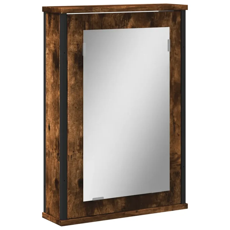 Armoire de salle de bain murale avec miroir 42 x 12 x 60 cm design épuré rangement pratique en bois d'ingénierie chêne fumé 02_0049432