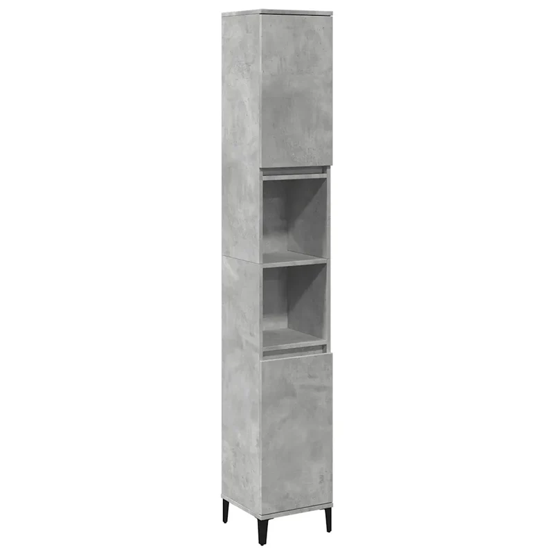 Armoire de salle de bain industrielle 30 x 30 x 190 cm avec 4 compartiments et installation flexible en bois gris béton 02_0051032