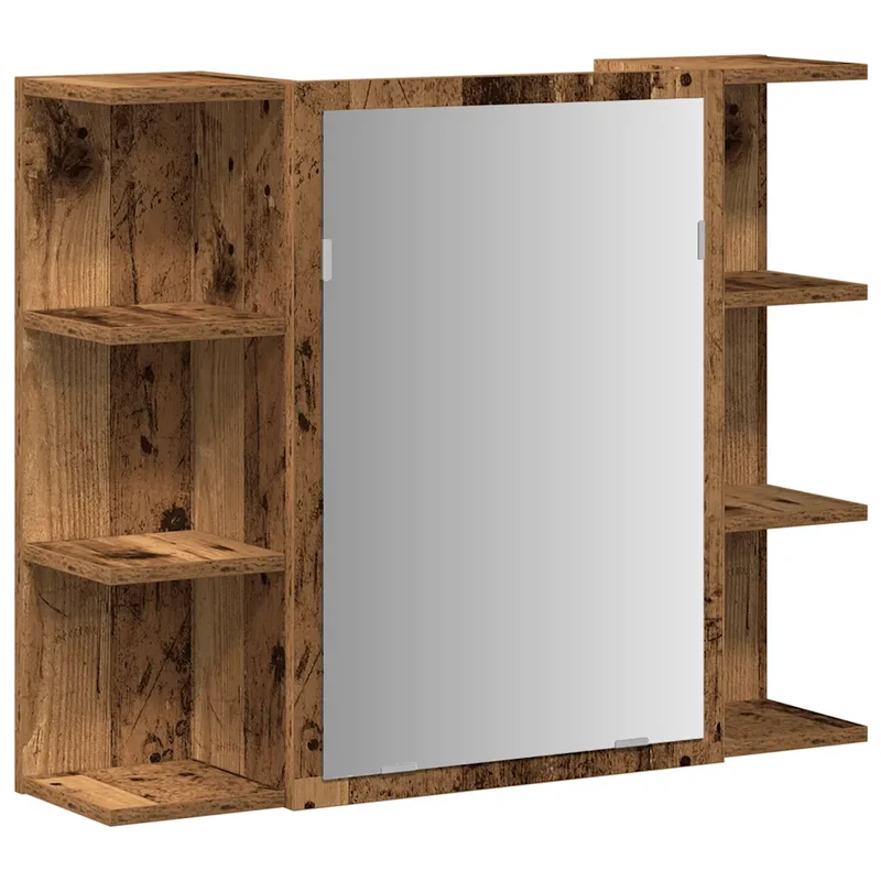 Armoire à miroir moderne salle de bain 80 x 20,5 x 64 cm grand rangement finition lisse en bois vieux bois 02_0050720
