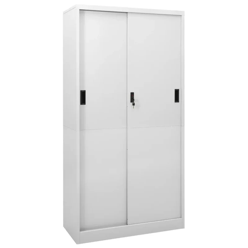 Armoire à bureau porte coulissante moderne avec serrure 90 x 40 x 180 cm en acier gris clair 02_0046819