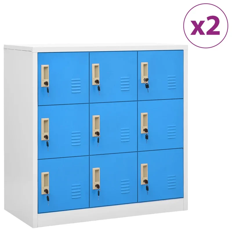 Lot de 2 armoires à casiers modernes avec serrures 90 x 45 x 92,5 cm en acier gris clair 02_0055165