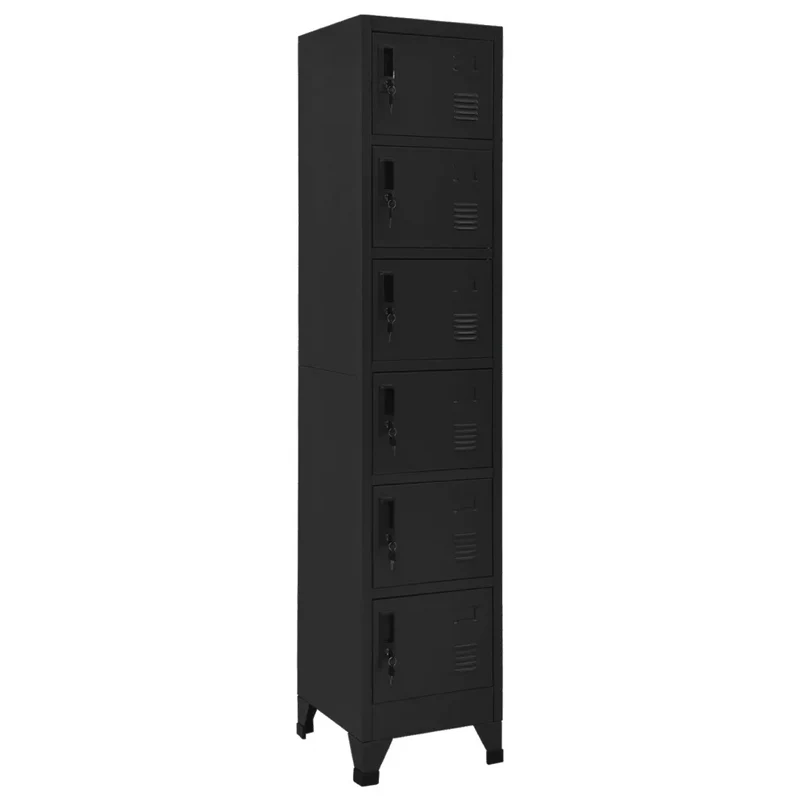 Armoire à casiers moderne pour bureau hauteur 38 x 40 x 180 cm avec 6 portes verrouillables en acier noir 02_0047008