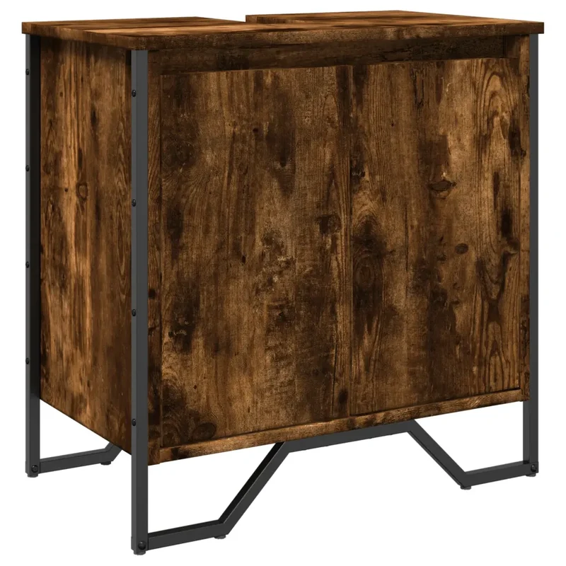 Armoire lavabo salle de bain design moderne 60 x 35 x 60 cm grand espace de rangement en bois d'ingénierie chêne fumé 02_0049570