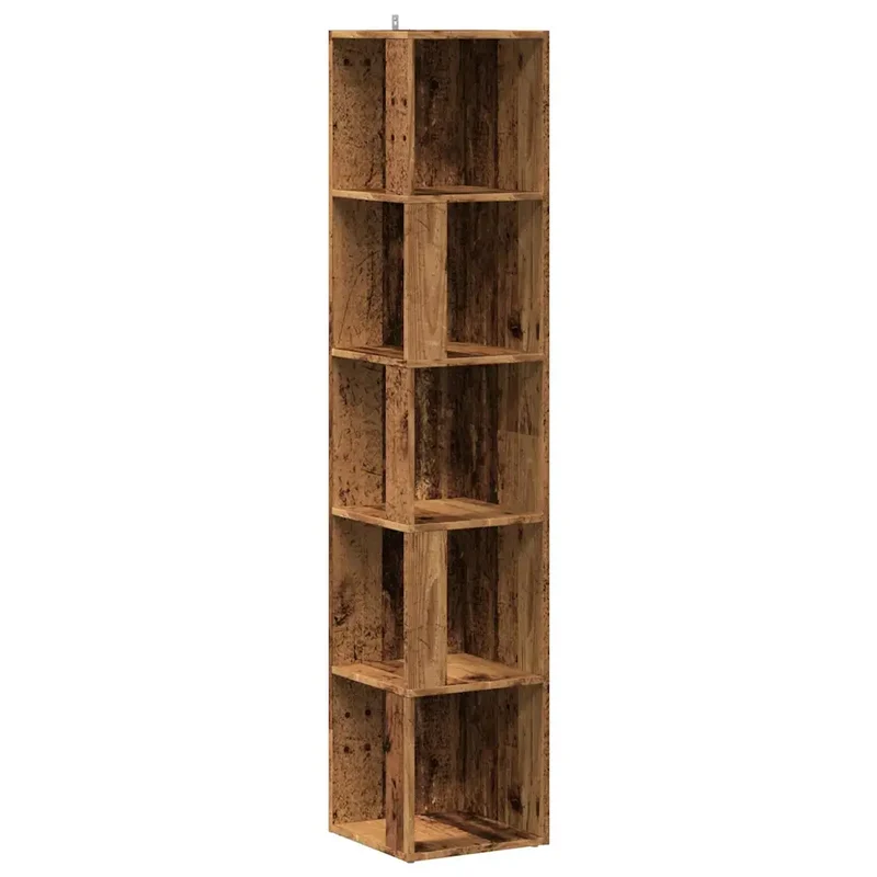 Armoire d'angle vintage bois rangement salon bureau 33 x 33 x 165 cm en bois d'ingénierie vieux bois 02_0050932