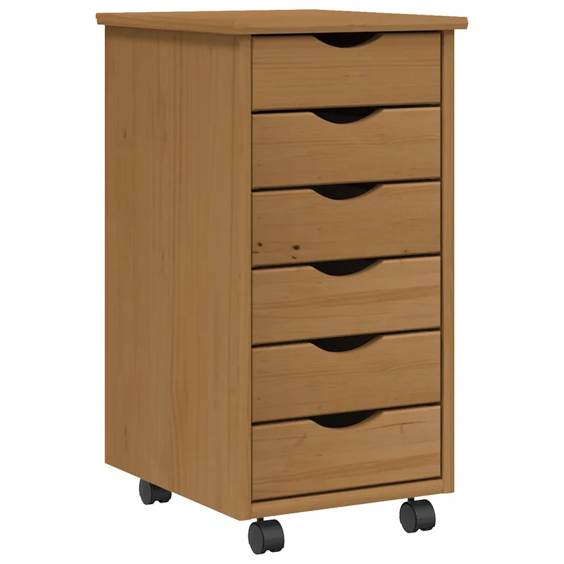 Armoire roulante avec tiroirs 34 x 39 x 65,5 cm pratique espace de stockage mobilier moderne en bois de pin marron miel 02_0047156