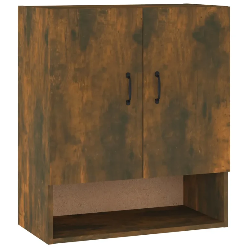 Armoire murale pratique avec 2 portes et étagère ouverte 60 x 31 x 70 cm en bois d'ingénierie chêne fumé 02_0048337