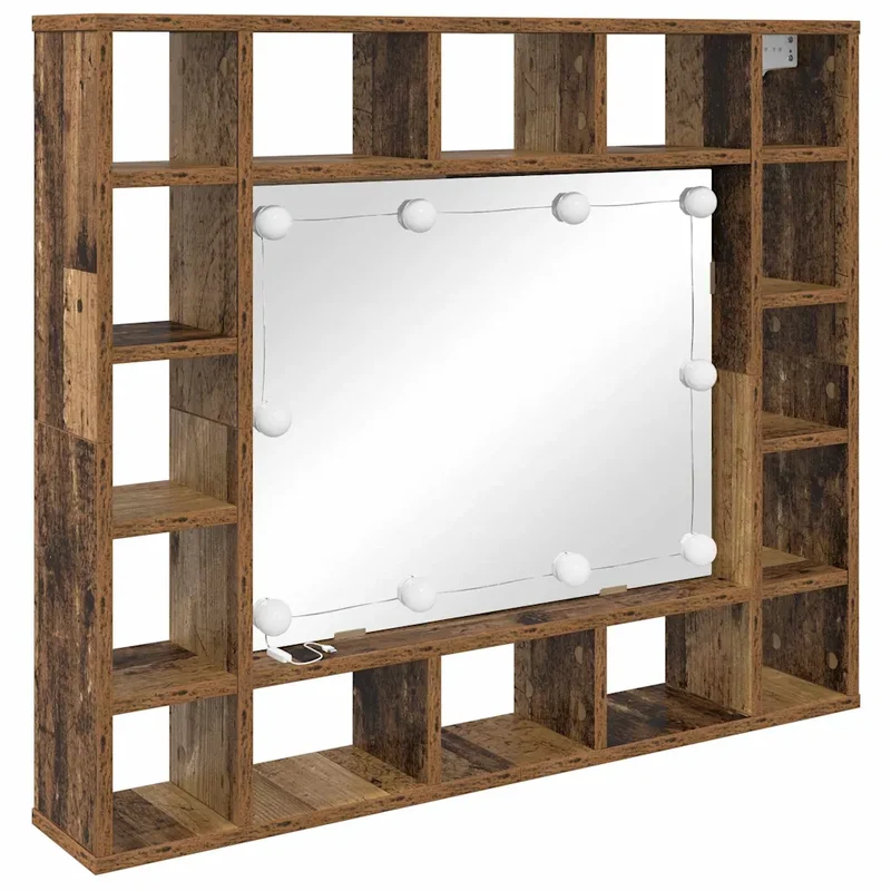 Armoire miroir LED design moderne 91 x 15 x 76 cm éclairage intégré salle de bain en bois ancien 02_0052470