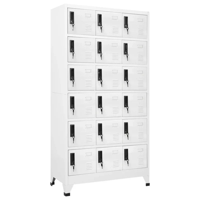 Armoire à casiers moderne avec 18 portes verrouillables bureau 90 x 40 x 180 cm en acier blanc 02_0047039
