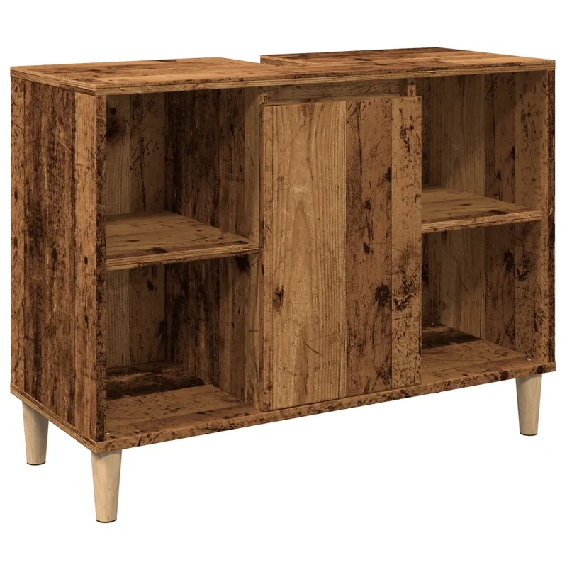 Armoire de salle de bain vintage rangement ouvert et avec porte 80 x 33 x 60 cm en bois ingénierie vieux bois 02_0051057