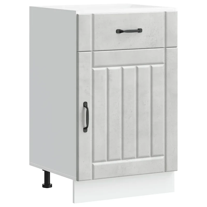 Lot de 1 armoire de cuisine moderne pratique avec pieds réglables 50 x 46 x 81,5 cm en bois d'ingénierie gris béton 02_0050076