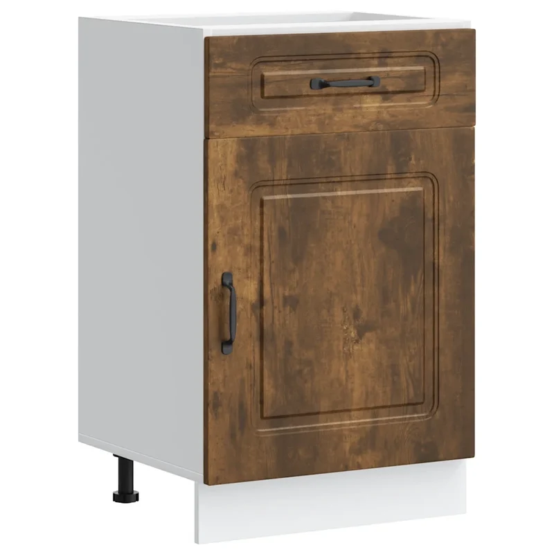 Armoire de cuisine moderne avec porte et pieds réglables 50 x 46 x 81,5 cm en bois d'ingénierie chêne fumé 02_0049905