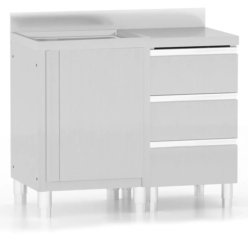 Lot de 2 armoires de cuisine commerciales 60 x 60 x (95-96) cm robustes avec dosseret réglable en acier inoxydable argenté 02_0055143