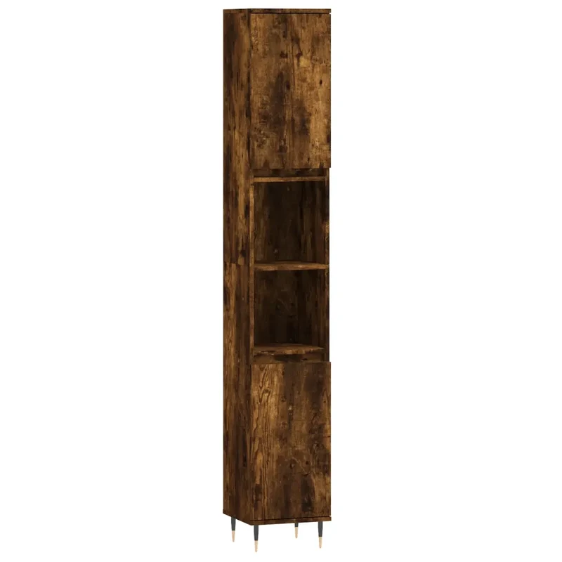 Armoire de bain chêne fumé 30 x 30 x 190 cm design industriel grand espace de rangement en bois chêne fumé 02_0048986