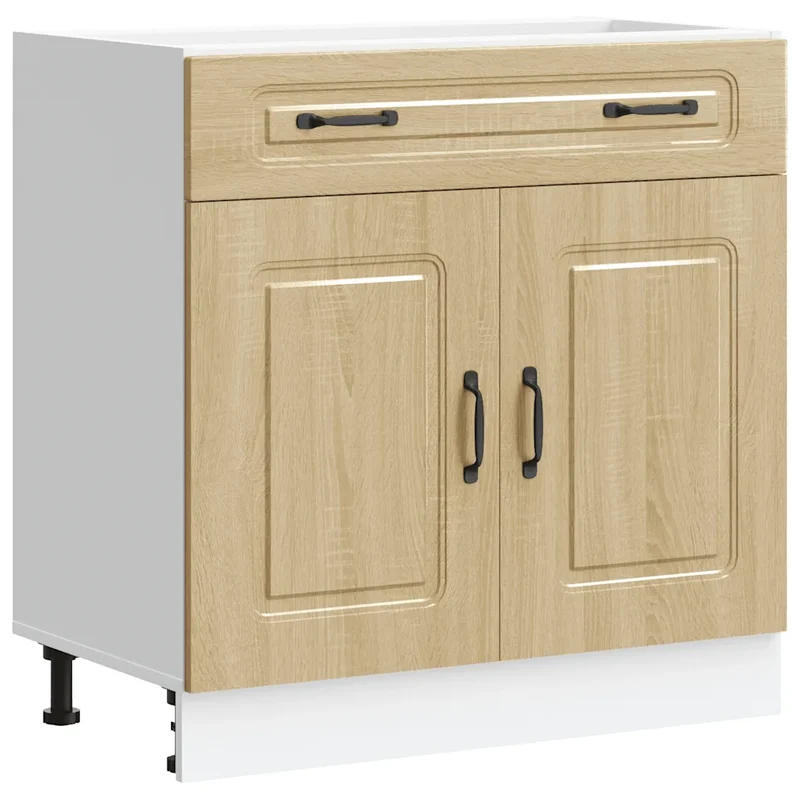 Armoire de cuisine optimisée avec portes pratiques rangement 80 x 46 x 81,5 cm en bois d'ingénierie chêne sonoma 02_0049923