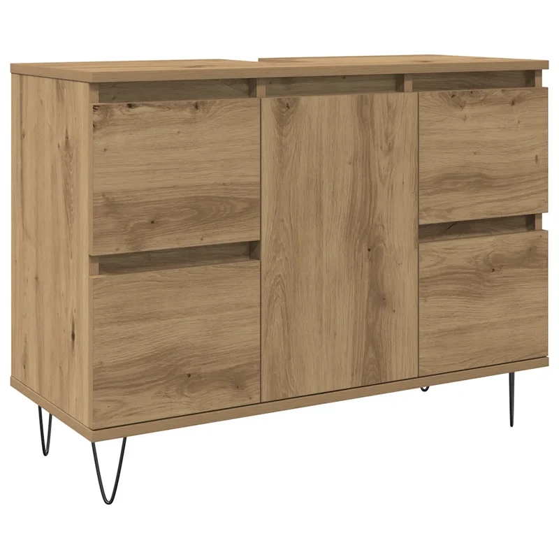 Armoire de salle de bain bois d'ingénierie 80 x 33 x 60 cm avec 4 tiroirs style industriel en bois chêne artisanal 02_0051116