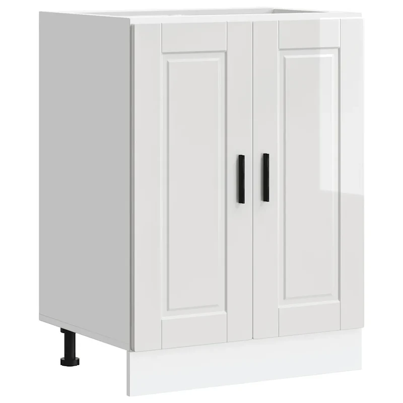 Armoire de cuisine moderne optimisée rangement 60 x 46 x 81,5 cm en bois d'ingénierie blanc brillant 02_0050234