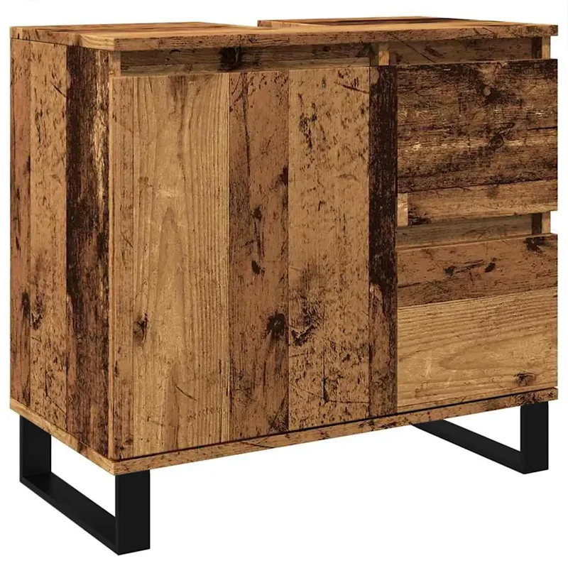 Armoire de lavabo salle de bain peu encombrante design industriel rangement 65 x 33 x 60 cm en bois vieux bois 02_0051109