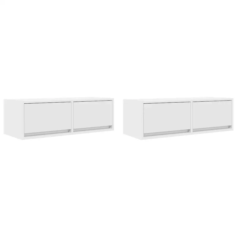 Lot de 2 meubles TV muraux 80 x 31 x 25 cm grand espace de rangement design contemporain en bois blanc 02_0051688