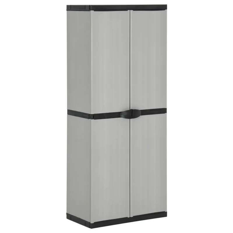 Armoire de rangement de jardin verrouillable avec 3 étagères 68 x 40 x 168 cm en PVC gris 02_0047063
