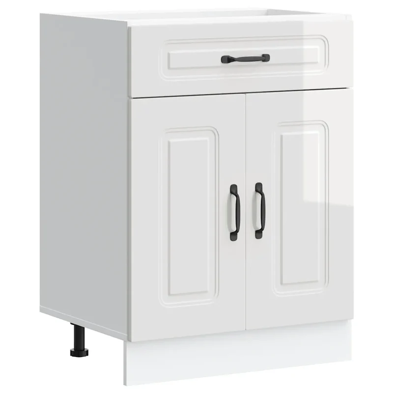 Armoire de cuisine moderne avec rangement optimisé 60 x 46 x 81,5 cm en bois d'ingénierie blanc brillant 02_0049912