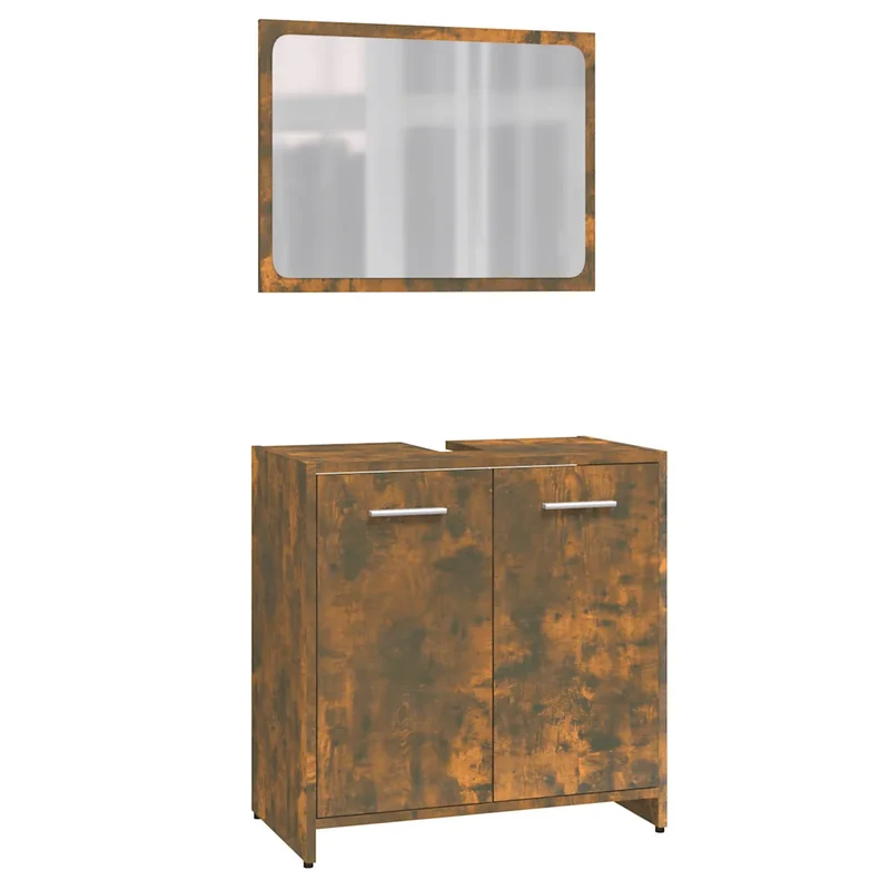 Meuble de salle de bain avec miroir élégant espace de rangement 60 x 33 x 61 cm en bois d'ingénierie chêne fumé 02_0048180