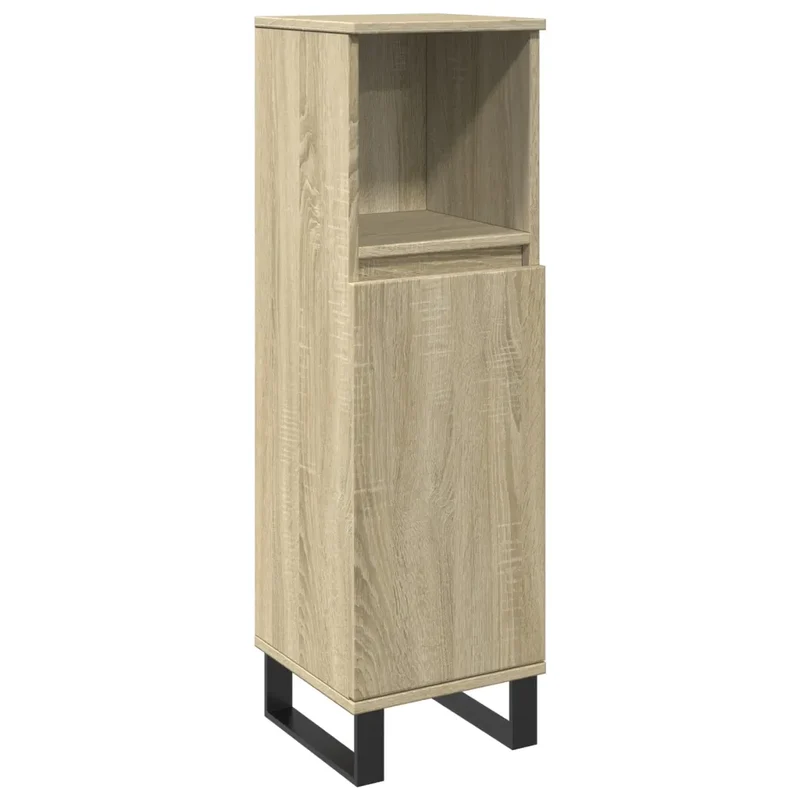 Armoire de salle de bain rangement 30 x 30 x 100 cm avec 3 compartiments en bois d'ingénierie chêne sonoma 02_0049715