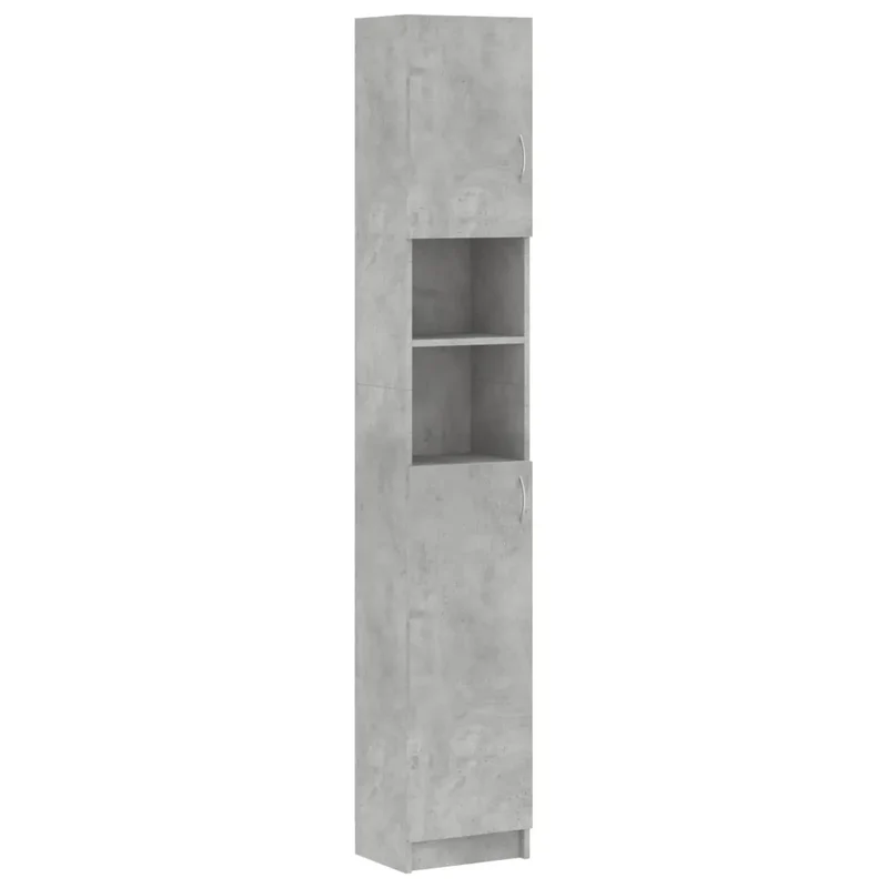 Armoire de salle de bain haute élégante 32 x 25,5 x 190 cm avec 4 étagères finition épurée en bois gris béton 02_0047773