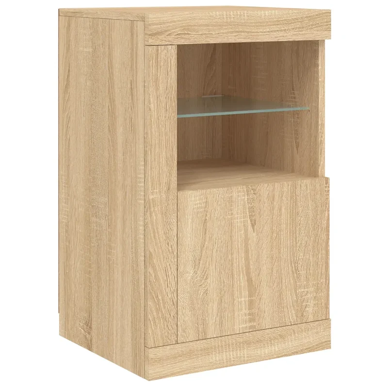 Armoire latérale design contemporain avec éclairage LED 41 x 37 x 67 cm en bois d'ingénierie chêne sonoma 02_0049367