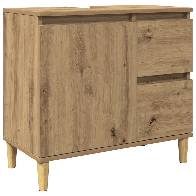 Armoire lavabo chêne artisanal rangement fonctionnel 65 x 33 x 60 cm en bois d'ingénierie chêne 02_0051047
