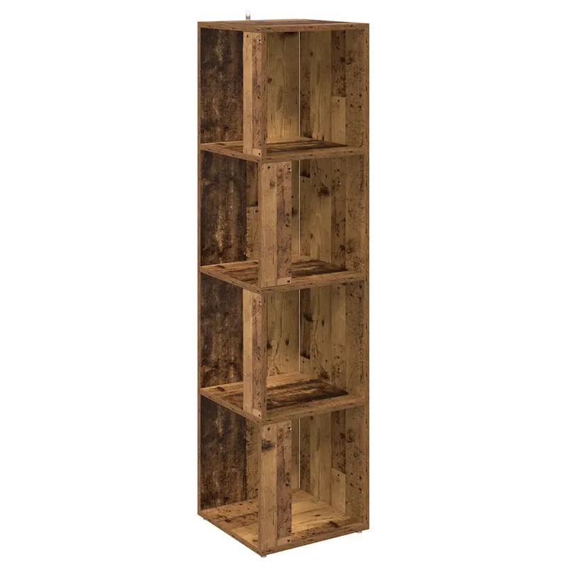 Armoire d'angle de rangement classique compacte 33 x 33 x 132 cm en bois d'ingénierie vieux bois 02_0050930