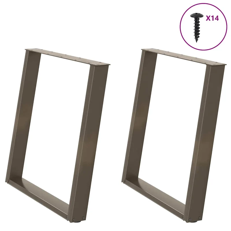 Lot de 2 pieds de table à manger en U 80 x 72-73 cm avec niveleurs réglables design moderne en acier naturel 02_0057079