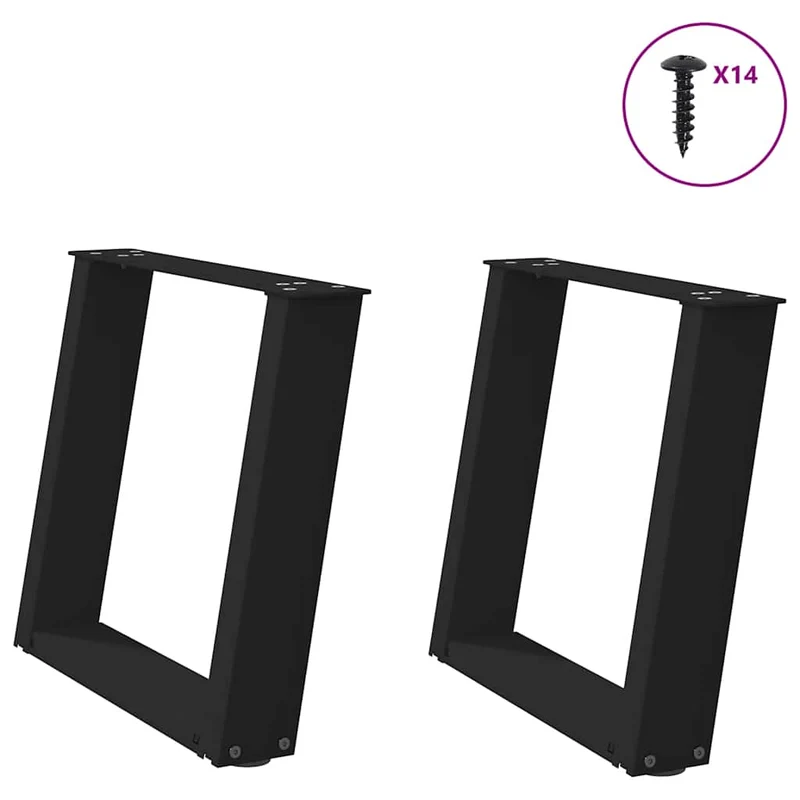 Lot de 2 pieds de table basse en U inclinés 50 x 42 x 43 cm avec niveleurs réglables design moderne en acier noir 02_0057048