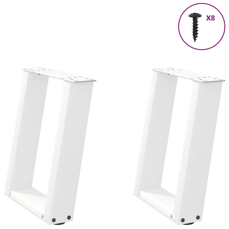 Lot de 2 pieds de table basse inclinés en U 28 x 42-43 cm avec niveleurs réglables style moderne en acier blanc 02_0057041