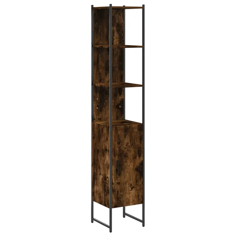 Armoire de salle de bain verticale design moderne compacte 33 x 33 x 185 cm en bois d'ingénierie chêne fumé 02_0049466