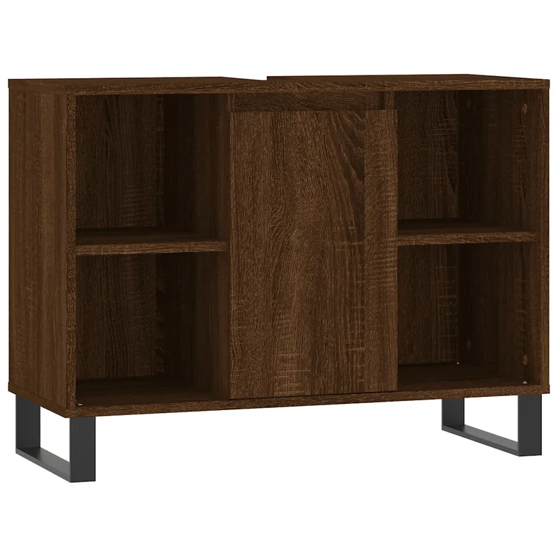 Armoire de salle de bain moderne rangement flexible 80 x 33 x 60 cm en bois d'ingénierie chêne marron 02_0049070