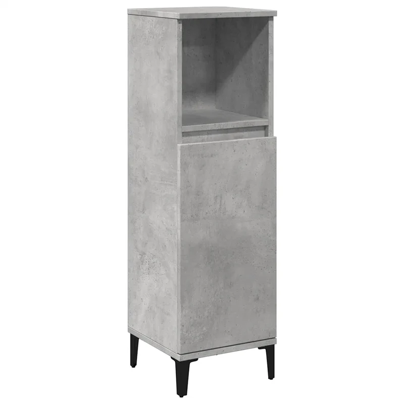 Armoire de salle de bain murale moderne rangement ouvert 30 x 30 x 100 cm en bois gris béton 02_0051038