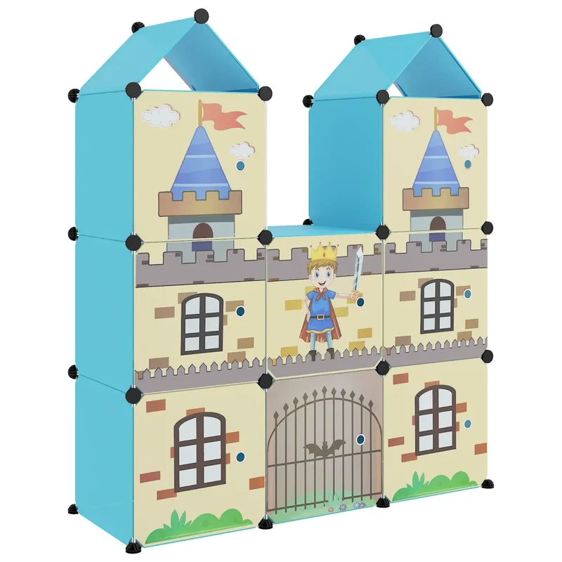 Armoire de rangement pour enfants 109,5 x 36,5 x 127 cm pratique et colorée ambiance ludique en PP bleu 02_0047053