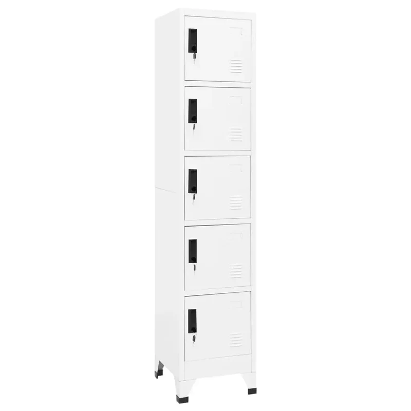 Armoire à casiers blanche moderne avec 5 portes verrouillables 38 x 40 x 180 cm en acier blanc 02_0047002