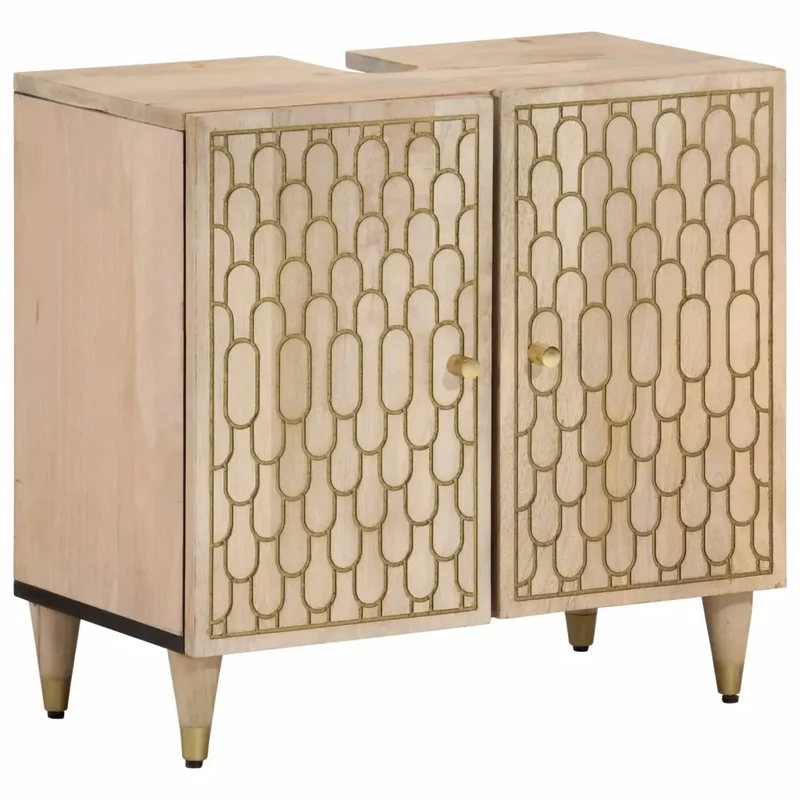 Meuble sous évier lavabo salle de bain espace de rangement 62 x 33 x 58 cm en bois massif manguier 02_0047299