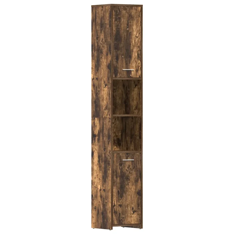 Armoire de salle de bain bois ingénierie design élégant rangement spacieux 30 x 30 x 183 cm en bois chêne fumé 02_0048175