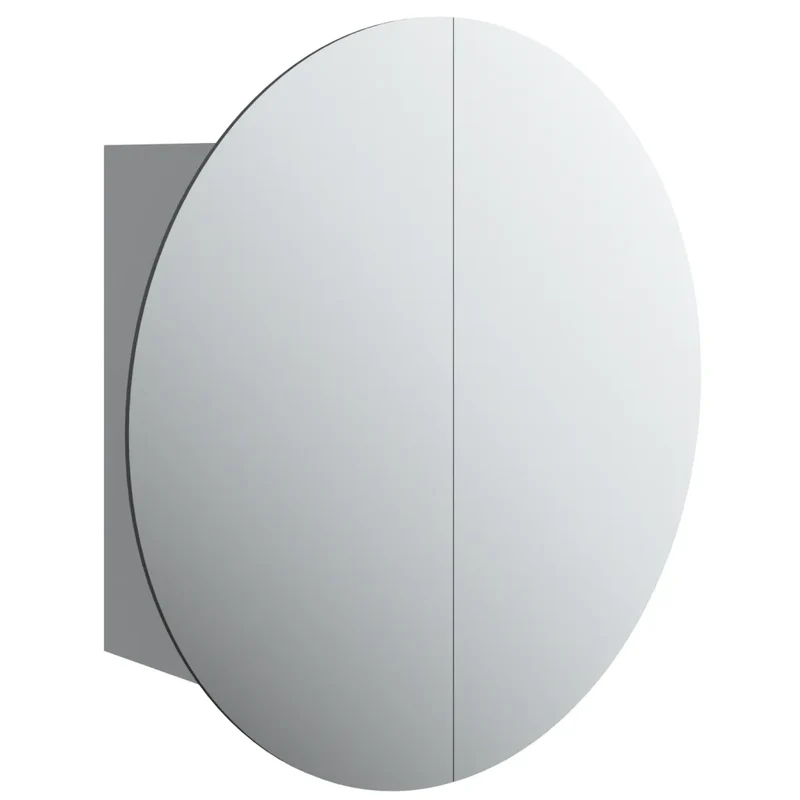 Armoire de salle de bain avec miroir rond et LED 47 x 47 x 17 cm gain de place style moderne en bois gris 02_0047110