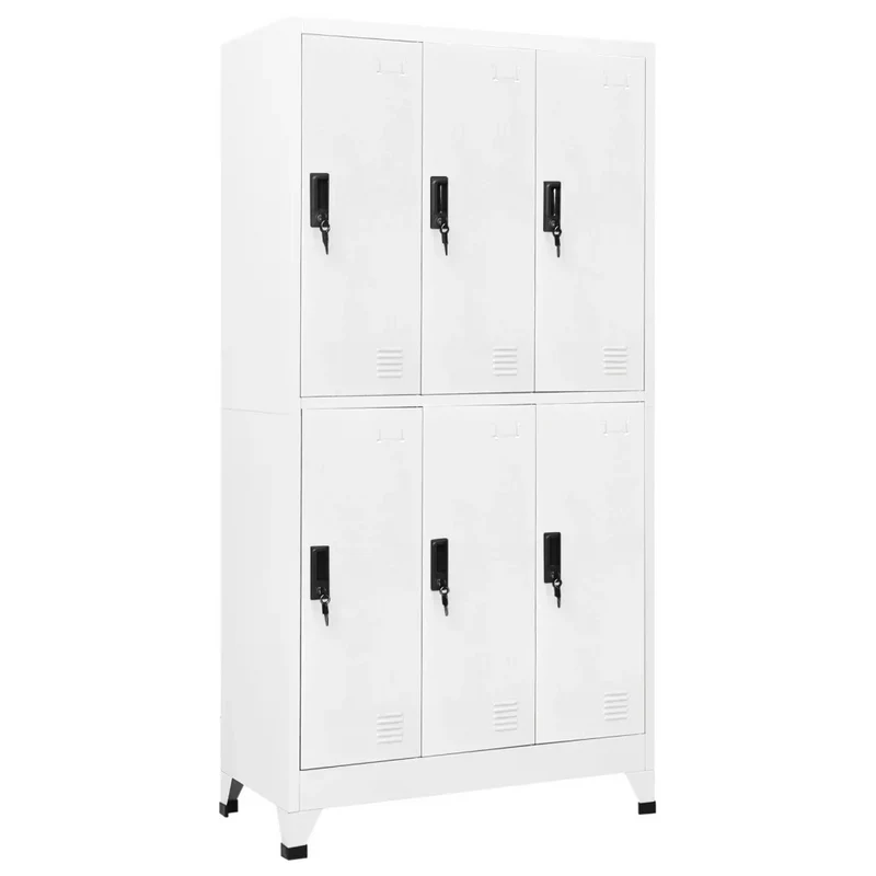 Armoire à casiers moderne bureau 90 x 45 x 180 cm avec porte verrouillable ambiance épurée en acier blanc 02_0047010