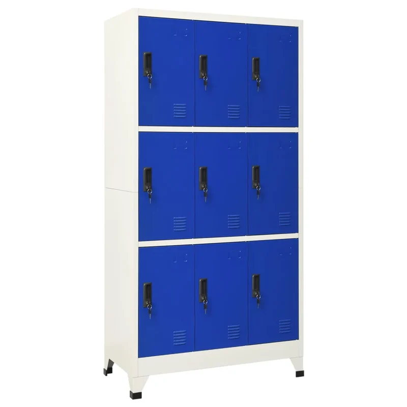Armoire à casiers moderne 90 x 45 x 180 cm avec 9 portes verrouillables bureau en acier gris 02_0047022