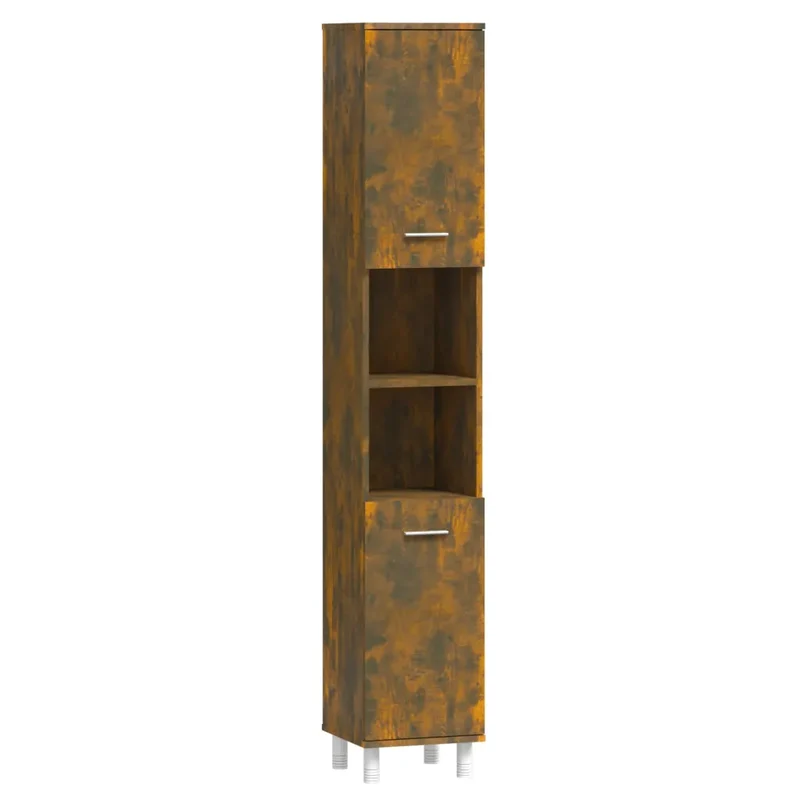 Armoire de salle de bain avec rangement éthique 30 x 30 x 179 cm style contemporain finition mate en bois d'ingénierie chêne fumé 02_0048521