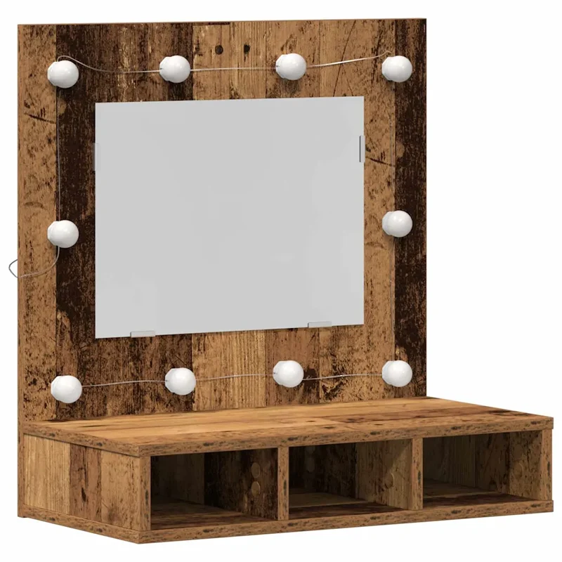 Armoire miroir rectangulaire avec éclairage intégré et étagères rangement salle de bain style moderne en bois ancien 02_0052424