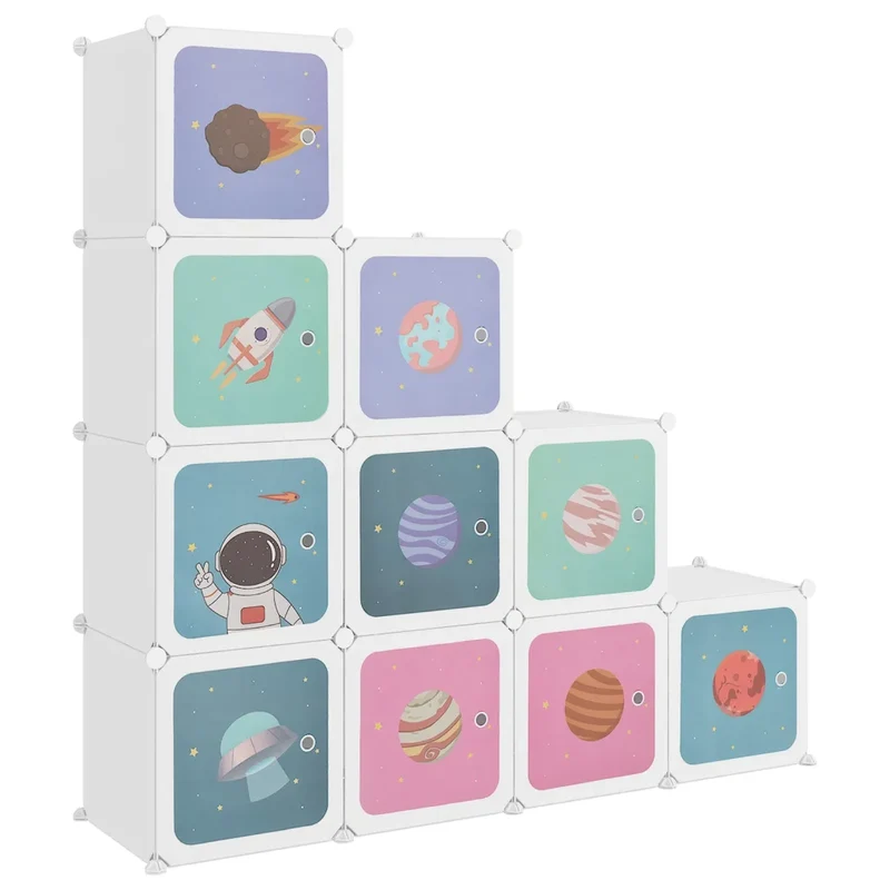 Armoire de rangement cubique enfants 124,5 x 31,5 x 123,5 cm design coloré pratique en PP blanc 02_0047047