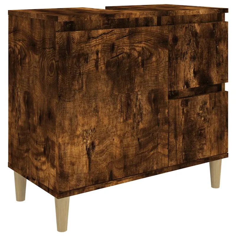 Armoire de bain chêne fumé 65 x 33 x 60 cm rangement pratique pieds en bois style naturel en bois d'ingénierie chêne fumé 02_0048413