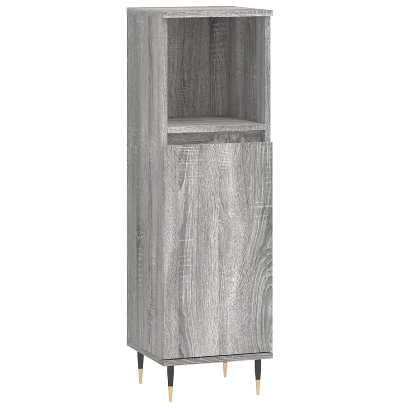 Armoire salle de bain moderne 30 x 30 x 100 cm rangement flexible pieds en fer style industriel en bois sonoma gris 02_0049001