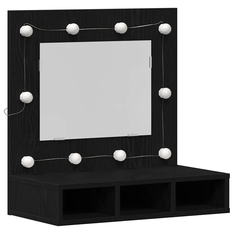 Armoire miroir rectangulaire moderne salle de bain avec éclairage intégré 60 x 31,5 x 62 cm en bois d'ingénierie chêne noir 02_0052426