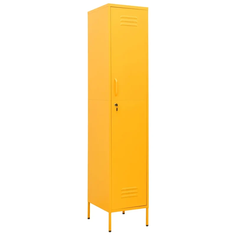 Armoire à casiers moderne 35 x 46 x 180 cm 4 étagères ajustables sécurisée en acier jaune moutarde 02_0046887